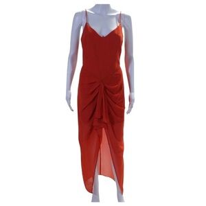 Jewel By Badgley Mischka Dress Size 4 Orange Ruched High Low Hem